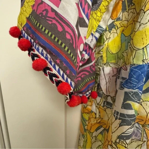 Johnny Was Theda Floral Tunic 100% SILK BOHO Chic Flowy Blouse Medium - Picture 2 of 10